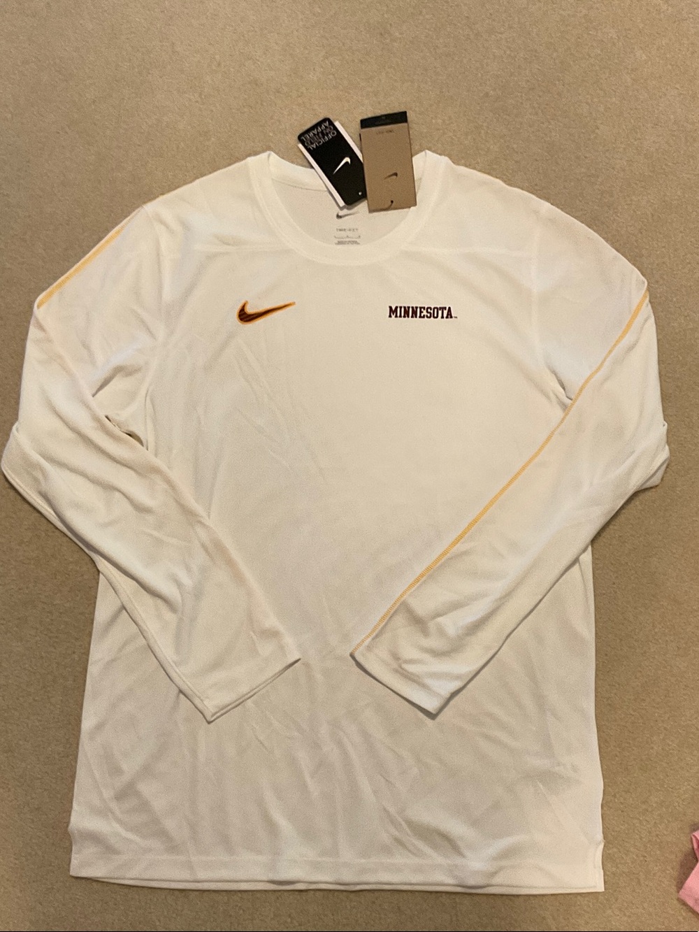Nike Minnesota Long-Sleeve Performance Shirt - White with Gold Accent
